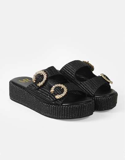 Εικόνα της Ψάθινα flatforms με διπλό τοκά από πετράδια Μαύρο