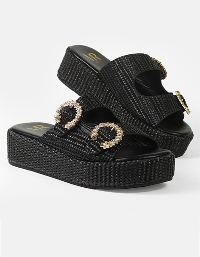 Εικόνα της Ψάθινα flatforms με διπλό τοκά από πετράδια Μαύρο