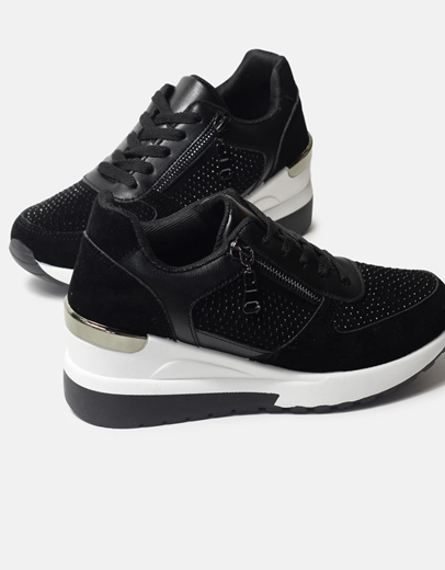 Εικόνα της Sneakers με διπλή σόλα διακοσμημένα με strass Μαύρο