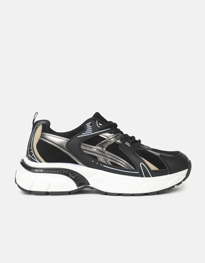 Εικόνα της Γυναικεία sneakers με διπλή σόλα και συνδυασμό υλικών Μαύρο