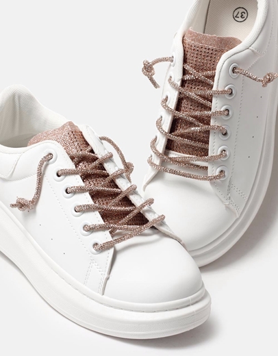 Εικόνα της Basic sneakers με κορδόνια από strass Λευκό/Σαμπανί