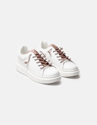 Εικόνα της Basic sneakers με κορδόνια από strass Λευκό/Σαμπανί