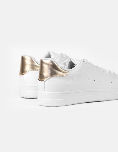 Εικόνα της Basic γυναικεία sneakers με χρωματιστή λεπτομέρια Λευκό/Σαμπανί