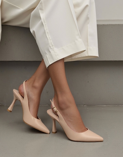 Εικόνα της Open heel γόβες Ελληνικής κατασκευής με λεπτό τακούνι Nude