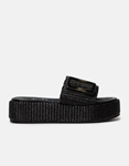 Εικόνα από Δερμάτινα flatforms Ελληνικής κατασκευής με φαρδιά φάσα Μαύρο