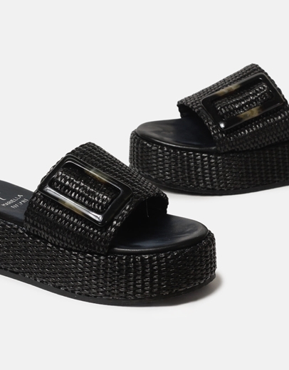 Εικόνα της Δερμάτινα flatforms Ελληνικής κατασκευής με φαρδιά φάσα Μαύρο