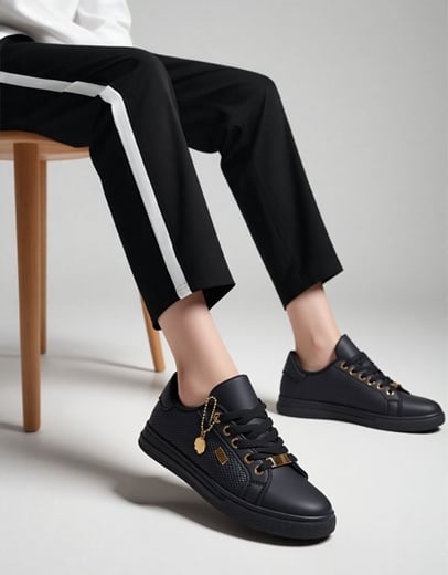 Εικόνα της Γυναικεία sneakers σε απλή γραμμή με διακοσμητική αλυσίδα Μαύρο