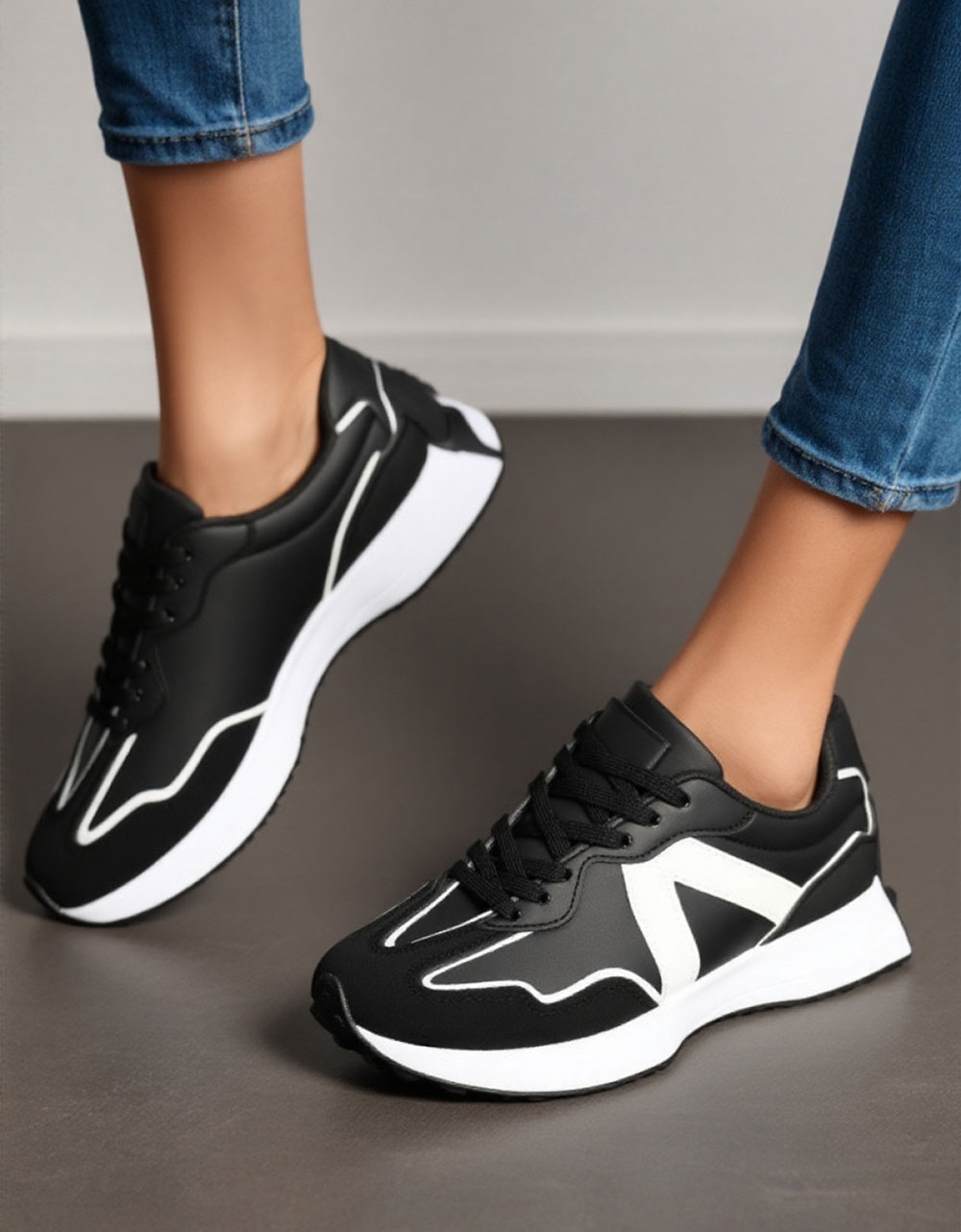 Εικόνα από Γυναικεία sneakers σε απλή γραμμή με σχέδιο στο πλάι Μαύρο