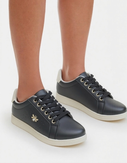 Εικόνα της Basic sneakers με διακοσμητικό από strass Μαύρο/Λευκό