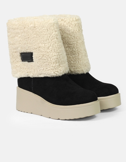 Εικόνα της Γυναικέια suede μποτάκια με διπλό πάτο Μαύρο