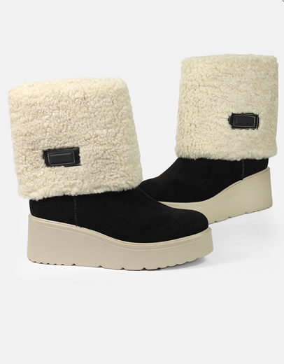 Εικόνα της Γυναικέια suede μποτάκια με διπλό πάτο Μαύρο