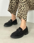 Εικόνα από Γυναικεία loafers suede μονόχρωμα με ελαστική σόλα Μαύρο