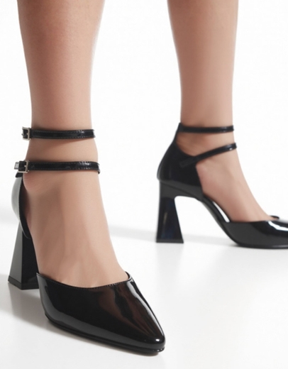 Εικόνα της Γόβες λουστρίνι με διπλό δέσιμο ελληνικής κατασκευής Μαύρο