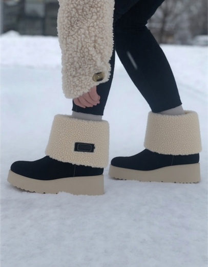 Εικόνα της Γυναικέια suede μποτάκια με διπλό πάτο Μαύρο