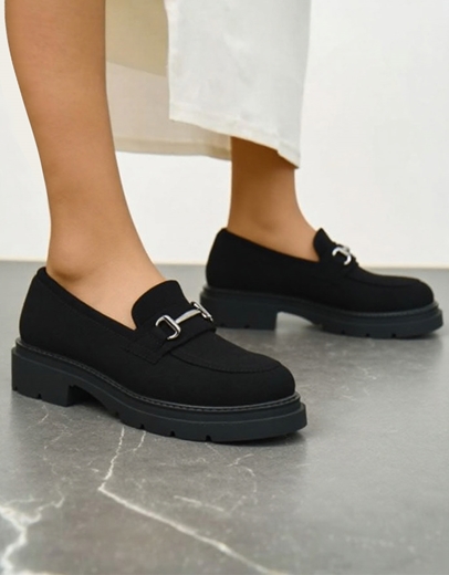 Εικόνα της Γυναικεία loafers suede μονόχρωμα με ελαστική σόλα Μαύρο