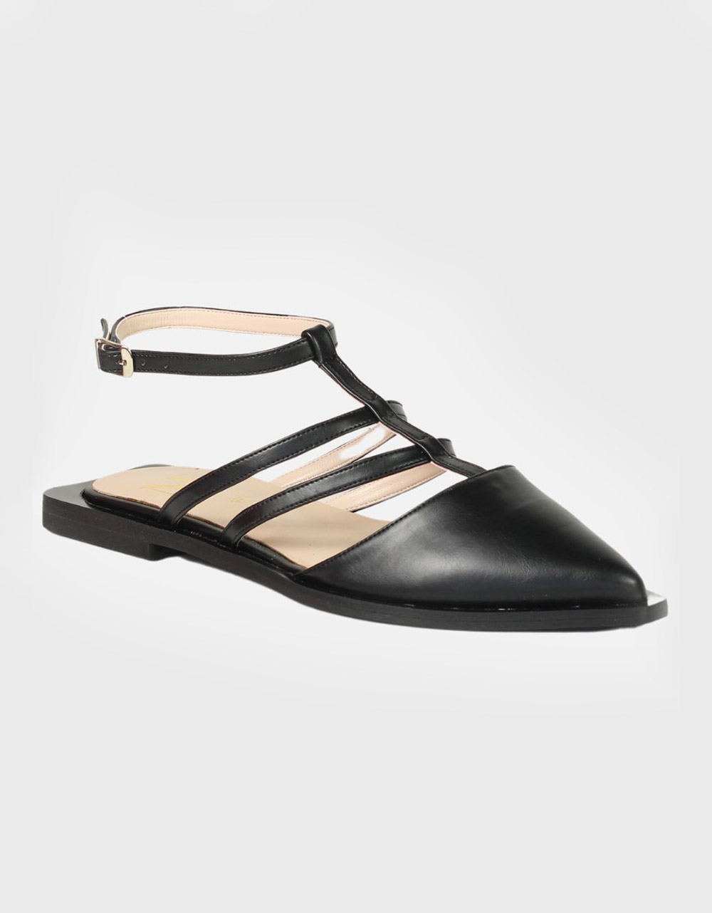 Εικόνα από Πέδιλα Ελληνικής κατασκευής flat με λουράκια Μαύρο