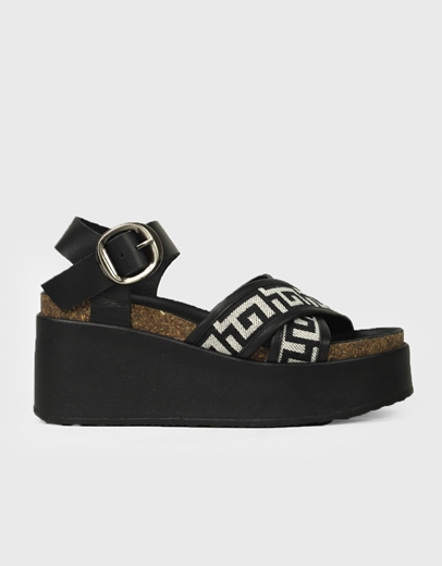 Εικόνα της Δερμάτινα πέδιλα Ελληνικής κατασκευής χιαστί με Μαίανδρο Μαύρο