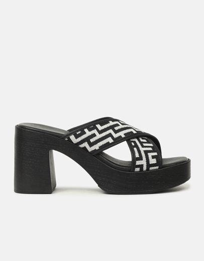 Εικόνα της Mules Ελληνικής κατασκευής με μοτίβο μαιάνδρου Μαύρο