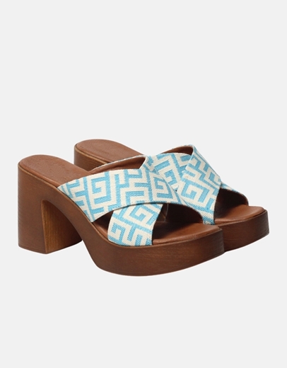 Εικόνα της Mules Ελληνικής κατασκευής με μοτίβο μαιάνδρου Σιέλ