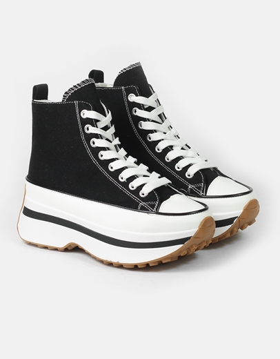 Εικόνα της Δίσολα sneakers μποτάκια υφασμάτινα με print Μαύρο