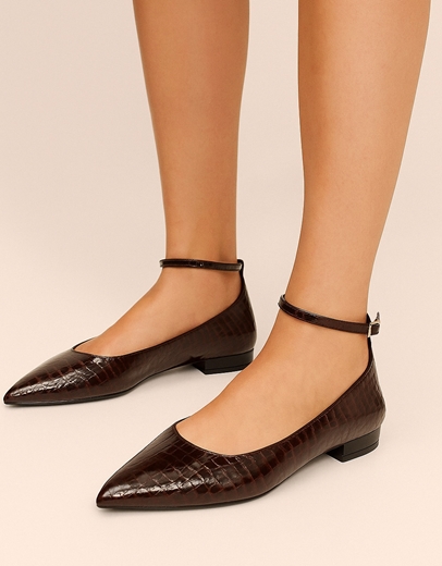 Εικόνα της Μυτερές κροκό μπαλαρίνες Ελληνικής κατασκευής σε απλή γραμμή Μπορντώ