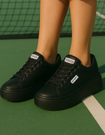 Εικόνα της Sneakers γυναικεια δίπατα με συνδιασμό υλικών Μαύρο