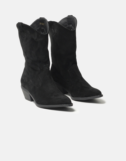 Εικόνα της Basic cowboy μονόχρωμα μποτάκια suede Μαύρο