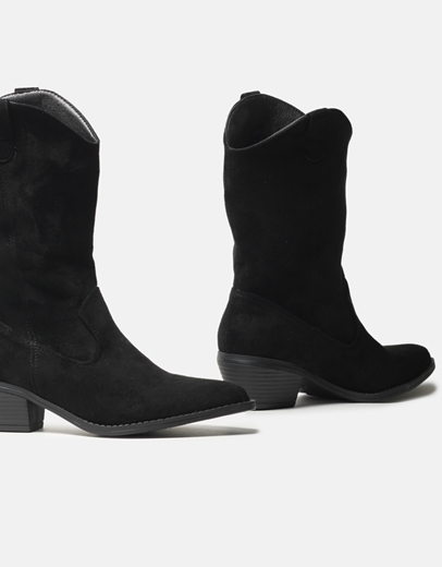 Εικόνα της Basic cowboy μονόχρωμα μποτάκια suede Μαύρο