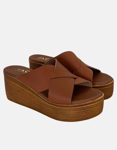 Εικόνα της Δερμάτινες πλατφόρμες Ελληνικής κατασκευής με χιαστί σχέδιο Ταμπά