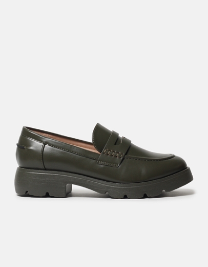 Εικόνα της Basic μονόχρωμα loafers με τρακτερωτή σόλα Χακί