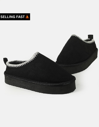 Εικόνα της Suede clogs δίσολα με γούνινη επένδυση Μαύρο