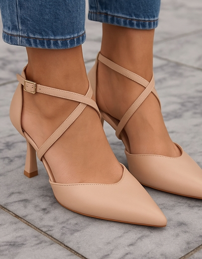 Εικόνα της Γόβες Ελληνικής κατασκευής με διπλή μπαρέτα Nude