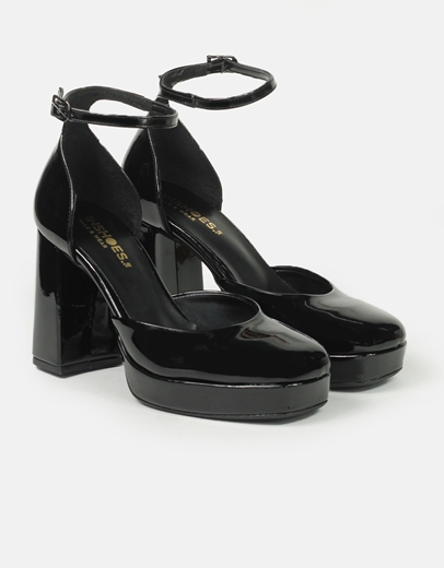 Εικόνα της Γόβες μονόχρωμες Ελληνικής κατασκευής με τετράγωνο τακούνι Μαύρο