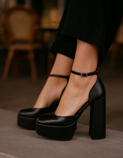 Εικόνα της Ψηλοτάκουνες μονόχρωμες γόβες Ελληνικής κατασκευής Μαύρο