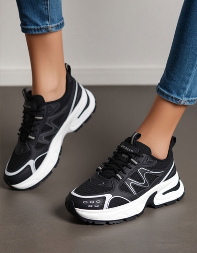 Εικόνα της Γυναικεία sneakers δίσολα με μοτίβο στο πλάι Μαύρο