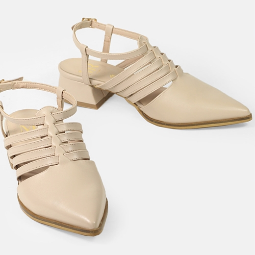 Εικόνα της Πέδιλα Ελληνικής κατασκευής μονόχρωμα με λουράκια Μπεζ