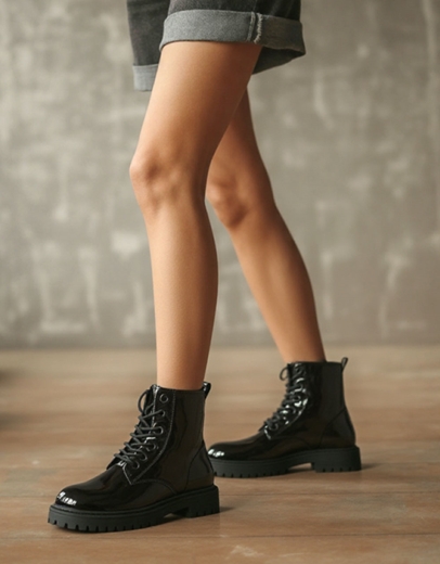 Εικόνα της Γυναικεία αρβυλάκια λουστρίνι με φερμουάρ Μαύρο