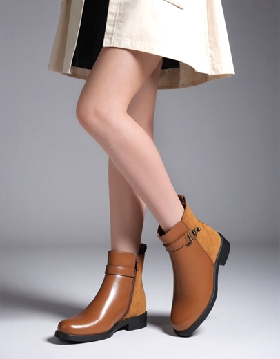 Εικόνα της Γυναικεία μποτάκια flat με συνδιασμό υλικών Ταμπά