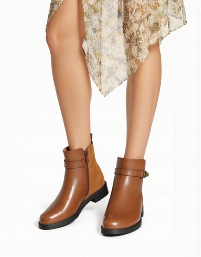 Εικόνα της Γυναικεία μποτάκια flat με συνδιασμό υλικών Ταμπά