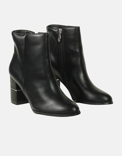 Εικόνα της Γυναικεία μποτάκια με τετράγωνο τακούνι με λεπτομέρεια Μαύρο