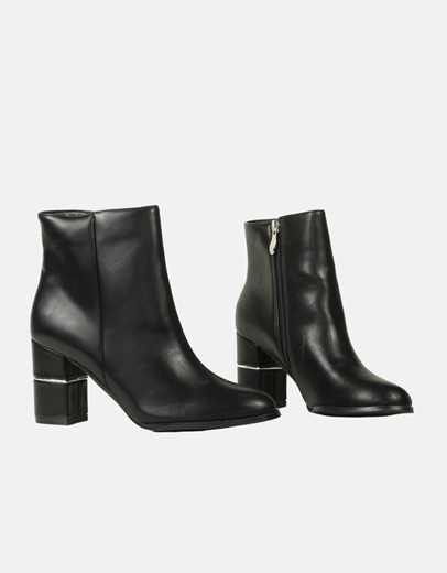 Εικόνα της Γυναικεία μποτάκια με τετράγωνο τακούνι με λεπτομέρεια Μαύρο