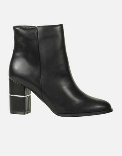 Εικόνα της Γυναικεία μποτάκια με τετράγωνο τακούνι με λεπτομέρεια Μαύρο