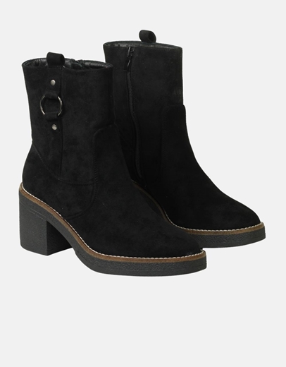 Εικόνα της Γυναικεία μποτάκια suede με διακοσμητικό κρίκο Μαύρο