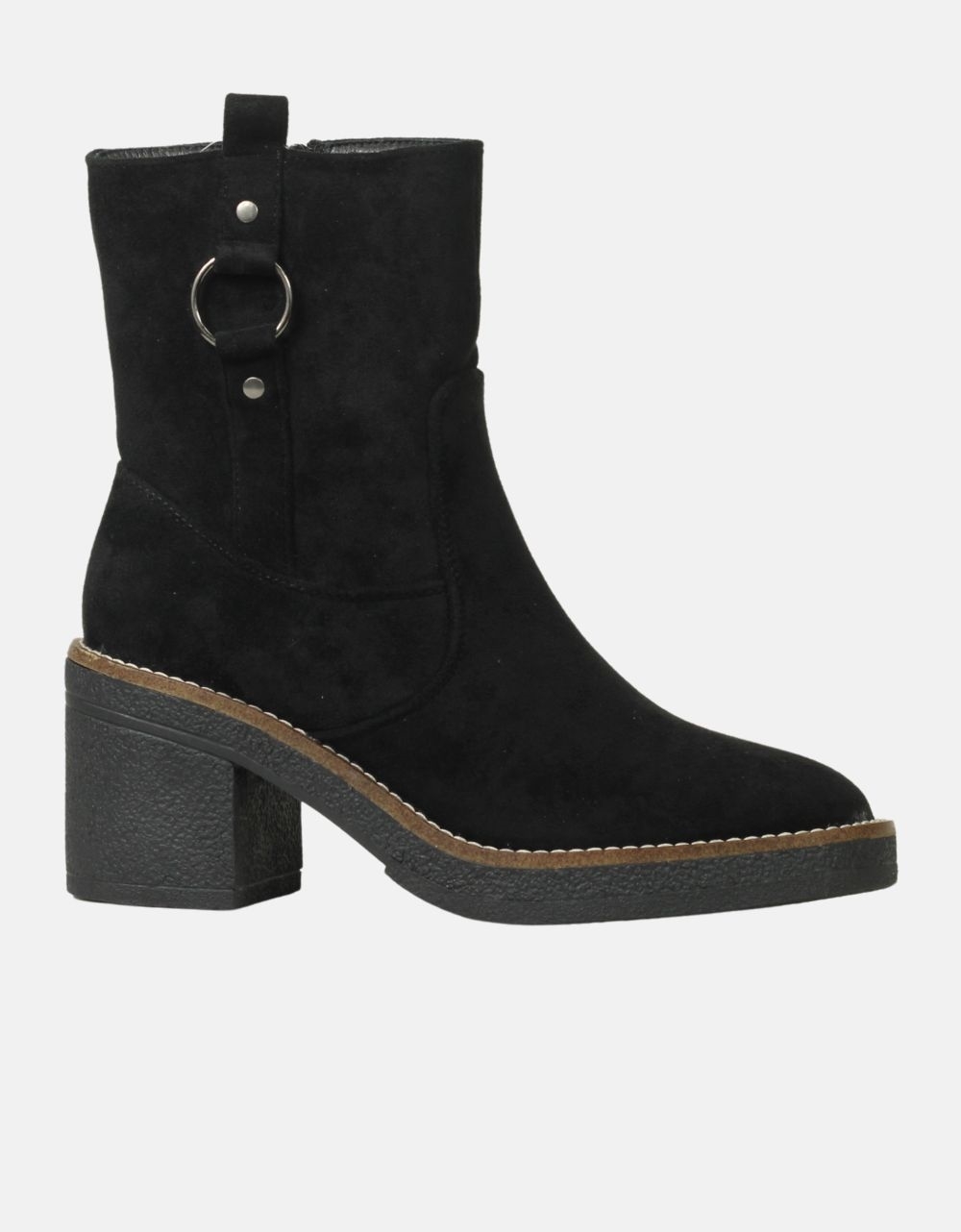 Εικόνα από Γυναικεία μποτάκια suede με διακοσμητικό κρίκο Μαύρο
