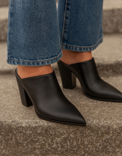 Εικόνα της Cowboy mules Ελληνικής κατασκευής σε μυτερή γραμμή Μαύρο