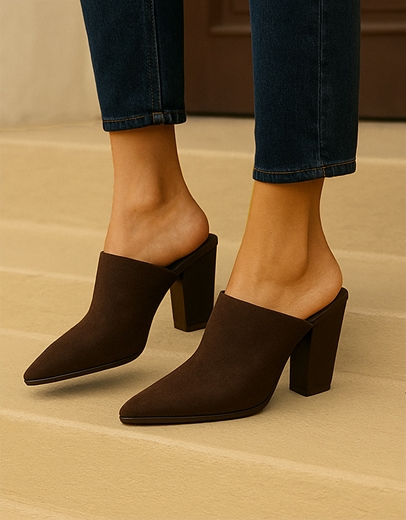 Εικόνα της Cowboy mules Ελληνικής κατασκευής σε μυτερή γραμμή Καφέ