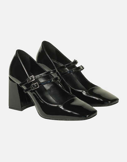 Εικόνα της Λουστρίνι γόβες Ελληνικής κατασκευής με διπλή μπαρέτα Μαύρο