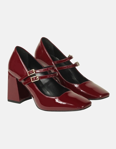 Εικόνα της Λουστρίνι γόβες Ελληνικής κατασκευής με διπλή μπαρέτα Μπορντώ