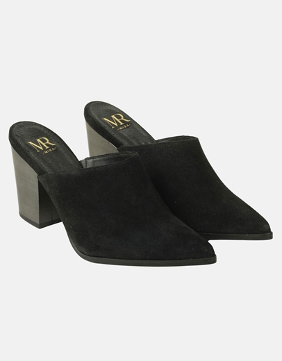 Εικόνα της Δερμάτινα cowboy mules Ελληνικής κατασκευής σε μυτερή γραμμή Μαύρο