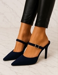 Εικόνα από Δερμάτινα suede mules Ελληνικής κατασκευής σε μυτερή γραμμή Μπλε